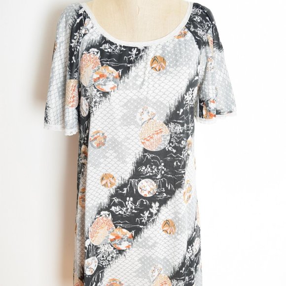vintage 70s nightgown lingerie dress ASIAN print flutter hippie boho mini M - Picture 3 of 7